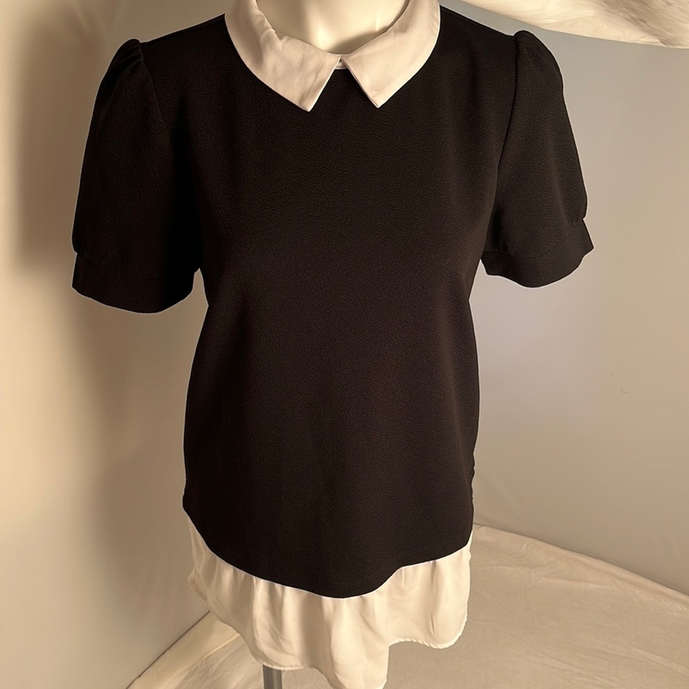 Adrianna Papell black and white twofer blouse L